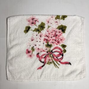 Pink Floral Hand Towel Bow Detail Stevens Cotton Terry Vintage MCM